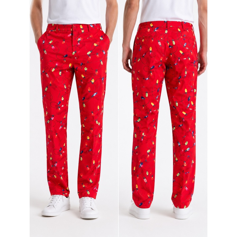 Life of the Party Men's Red Christmas Lights‎ Festive Holiday Pants Size XL